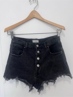 Balenciaga High Rise Button Fly Black Denim Cut Off Shorts 38 XS